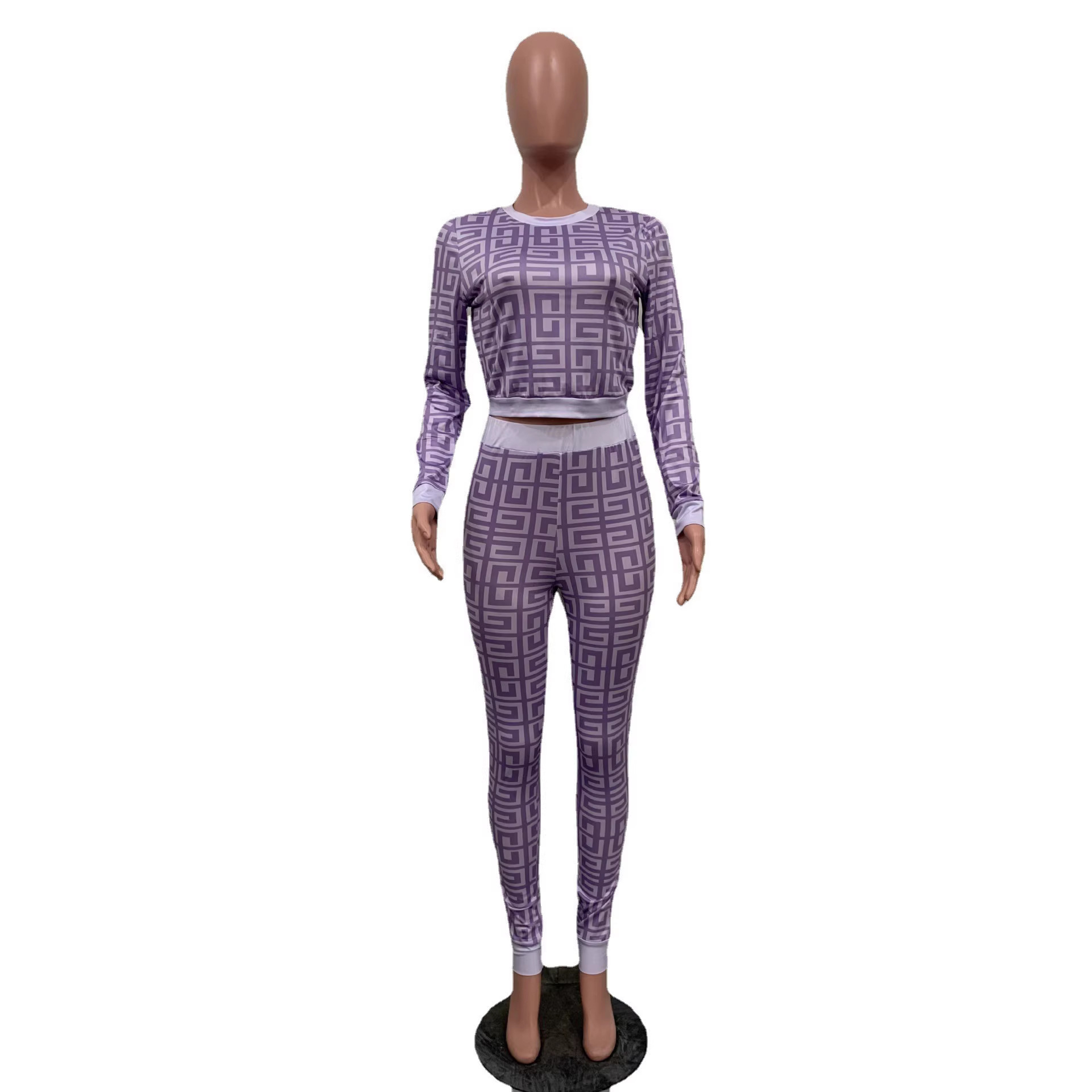 Y5237 Autumn/Winter European And American Women's Fashion Trendy Digital High-Definition Print Sexy Two-Piece Set_voghion.com