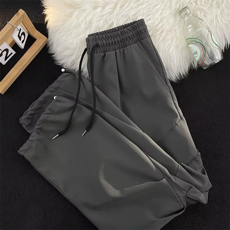 Retro solid trousers, American style, plus size, loose straight fit