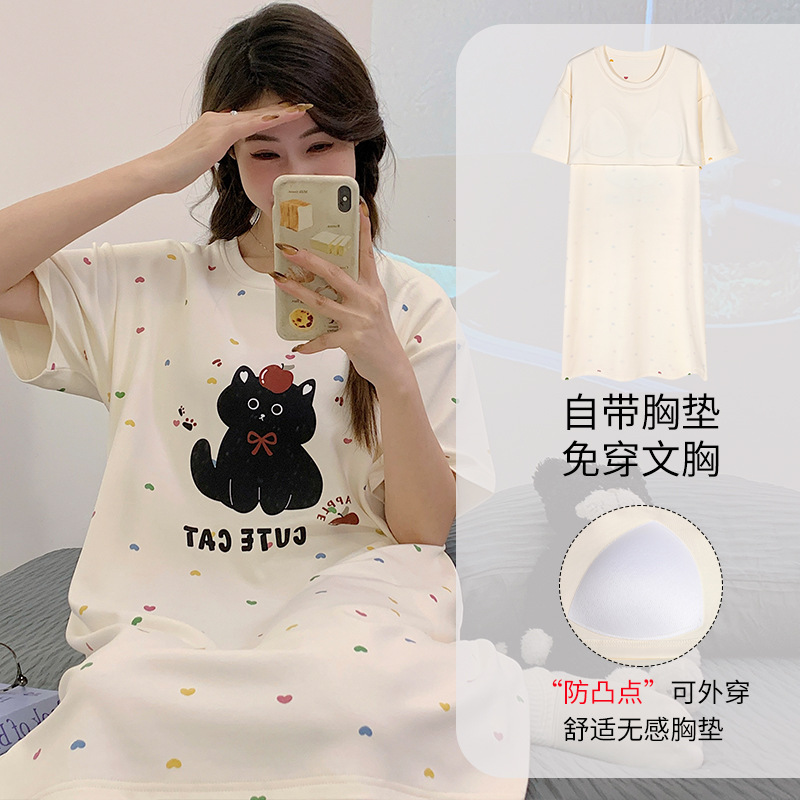 2025 New Braided Pajama Set for Women, Summer Thin Pure Cotton Short Sleeve Student Cute Cartoon Plus Size Homecoming Dress