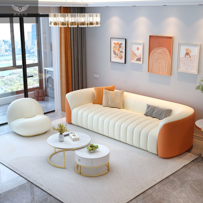 Nuevo sofá nórdico ligero de lujo sala de estar tecnología de tela de estilo pequeño hogar crema viento color combinación de mesa de té creativa