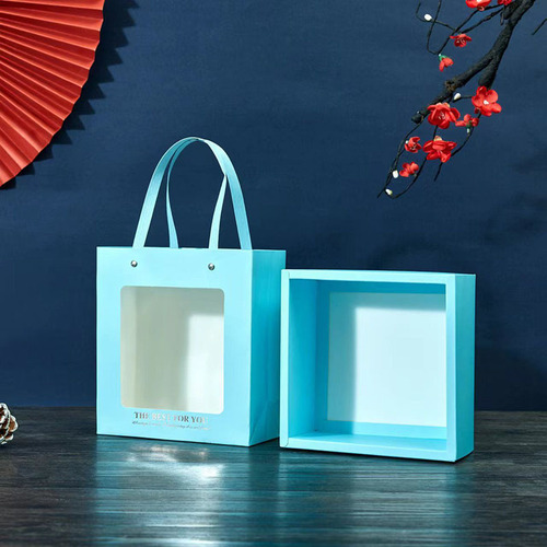 Transparent window gift box empty box portable drawer type blue souvenir gift box Women's Day gift box