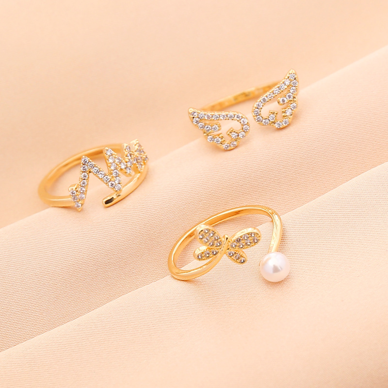 fashion full diamond lightning angel butterfly ring