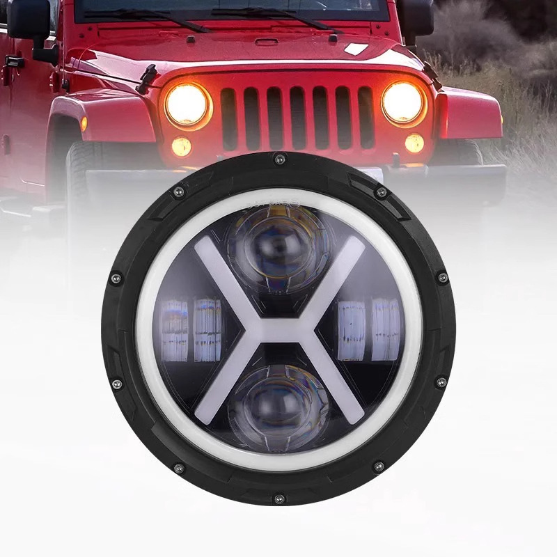 7inch Wrangler Headlights X-Type Off-Road Vehicle Headlights Harley Motorcycle Modified Angel Eye Car Led Lights Cross-Border