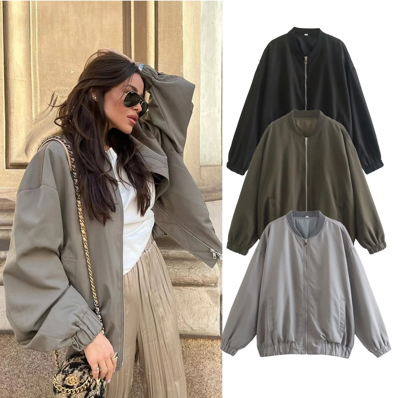 2024 Spring and Autumn New European and American Cross-Border Women's Urban Casual Loose Bomber Jacket 8Bs9582