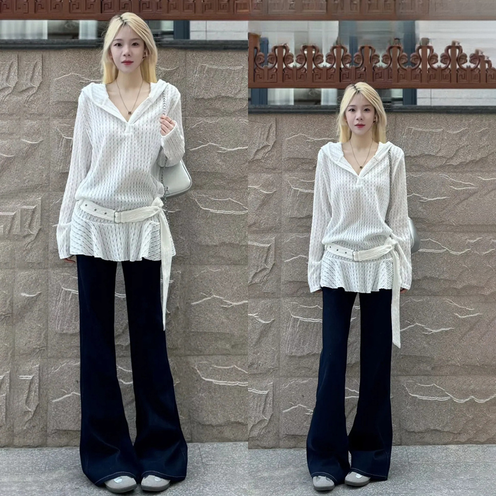 White spring shirt with hood