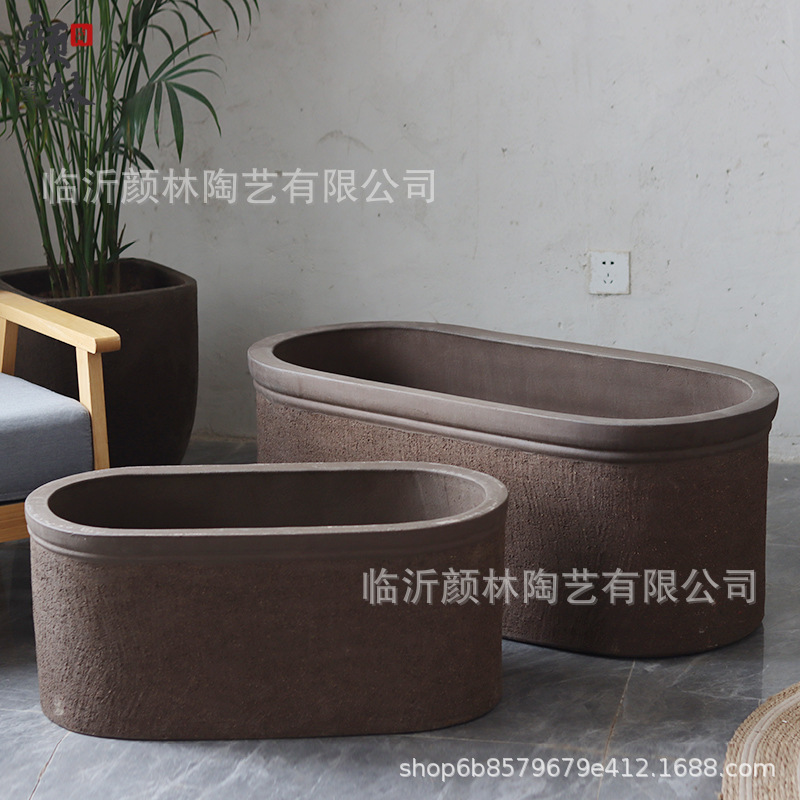 Cerámica gruesa arena púrpura elíptica rectangular pesebre patio árboles plantación de vegetales j gran maceta villa paisajismo maceta simple nórdica