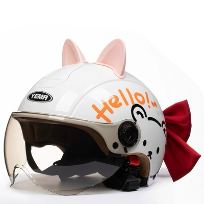 Motosiklet dəbilqələri – Men's and Women's Four Seasons - one-size-fits-all-white-cat-pink-ears-red-butterfly-w-comes-with-warm-ear-protection-removable