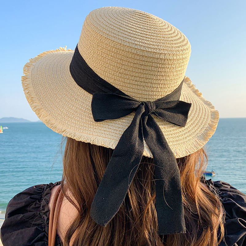 Women's Straw Beach Hat With Bow For Summer Holiday Style_voghion.com