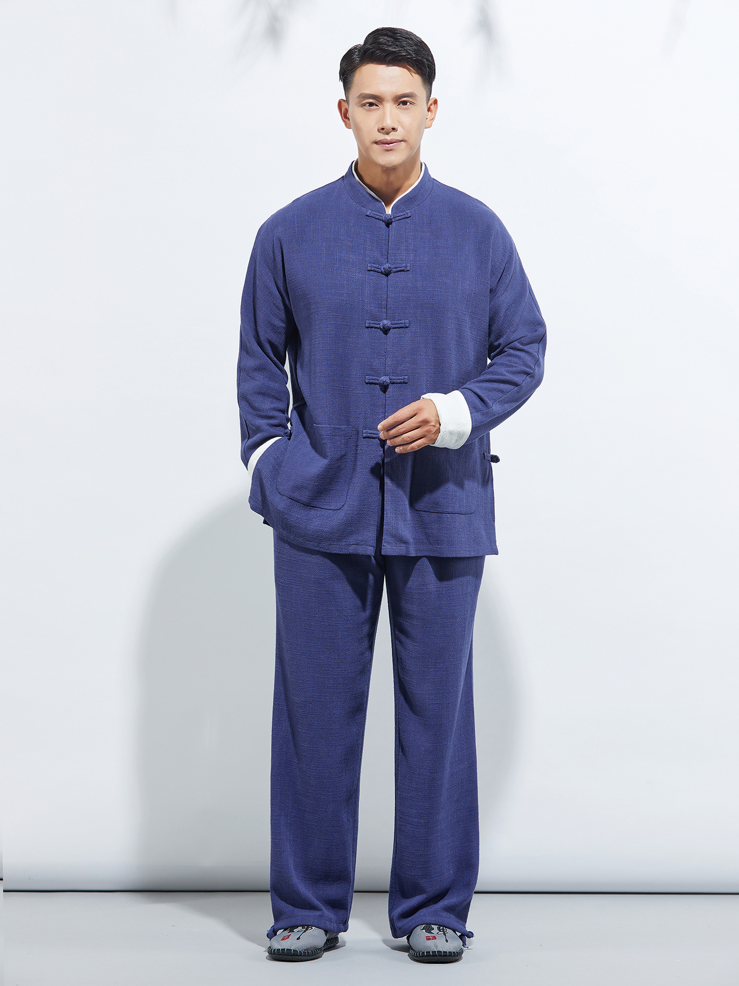 Hello 23 New Spring and Autumn Cotton and Linen Long Sleeve Vertical Collar Handmade Buckle Men's Chinese Style Tang Suit Zen Clothes Guoxue 3009