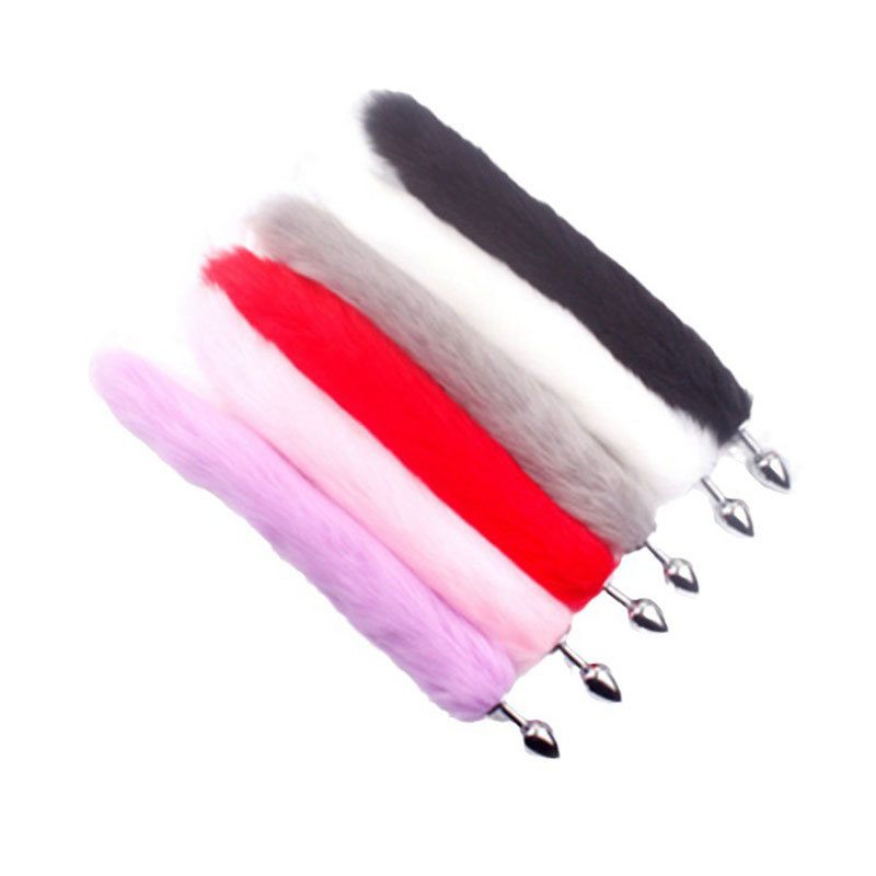 SM artificial wool tail Fox backyard plug metal anal plug White Fox adult toy couple sex toys