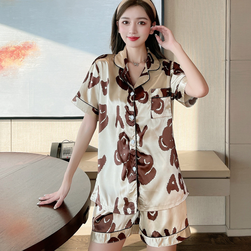 帮手描述图:睡衣女丝绸女士夏季短袖仿真丝冰丝薄款舒适家居服套