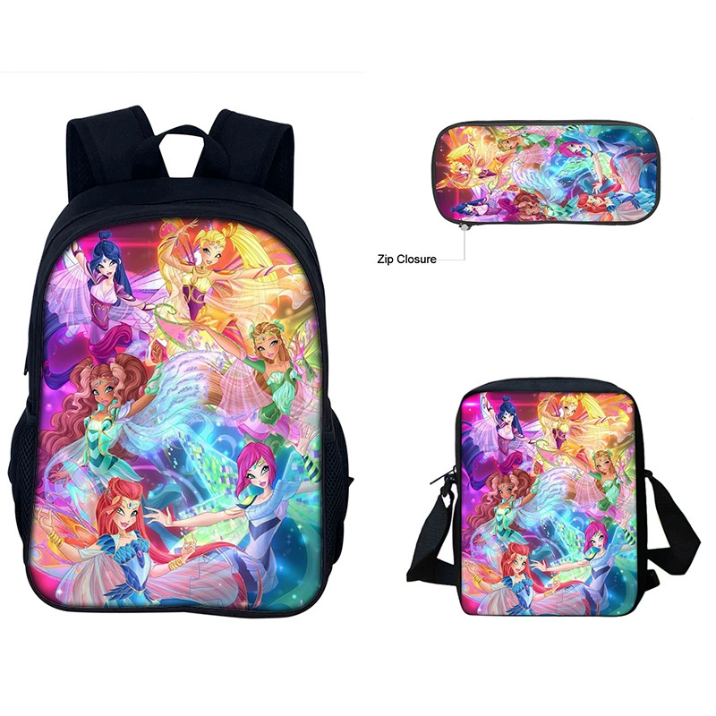 Новый продукт Winx Club: Магическое возвращение анимированная печать, сумка через плечо большого объема, тройной комплект для учеников начальной и средней школы