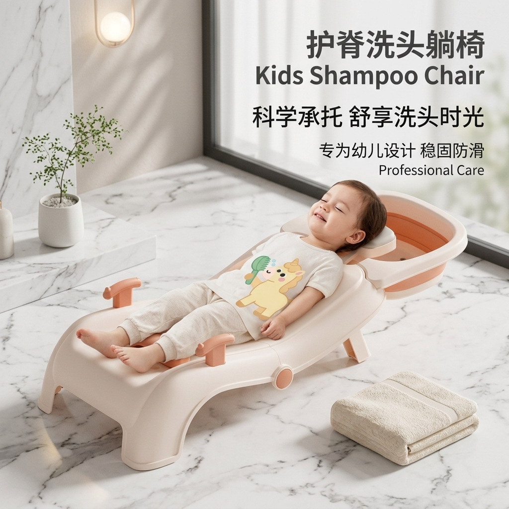 Silla de lavado de cabello plegable portátil de almacenamiento para bebés, sillón de reclinación para niños más cama de lavado de cabello para niños