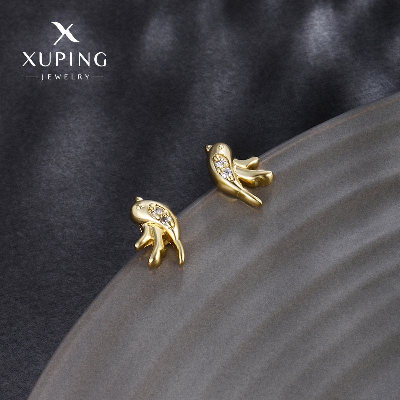 Xuping joyería serie de dibujos animados animales pájaros pernos de orejas de aleación de oro 14K para mujeres pendientes de moda de nicho