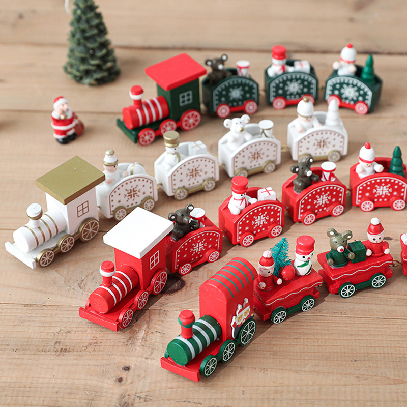 Decoraciones de Navidad de madera muñeco de nieve tren decoración de escritorio ventana árbol de Navidad decoración regalo