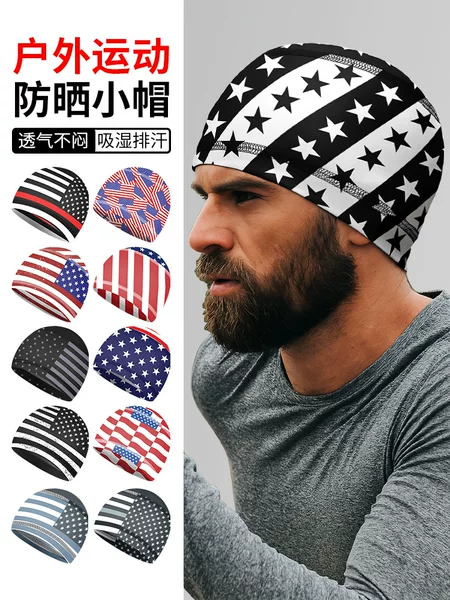 Cross-Border Cycling Cap Sweat-Absorbent and Quick-Drying Outdoor Sports Cap for Men and Women American Flag Printed Elastic Sun Protection Melon Cap