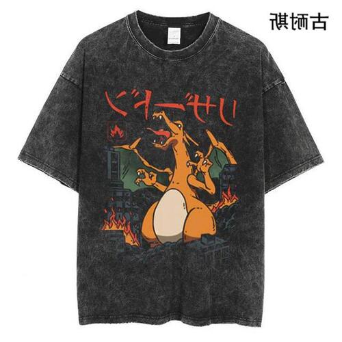 Cross-border American-style washed and aged short-sleeved T-shirt for men, 2024 summer new arrival, loose-fit, trendy, fashionable, Instagram-inspired, wholesale from a popular brand.