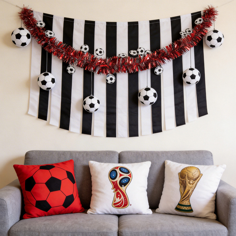 Transfronterizo Copa del Mundo de Estados Unidos, Canadá, México, bar colorido, decoración del restaurante, decoración del tema del fútbol, colorido, cinta de lana