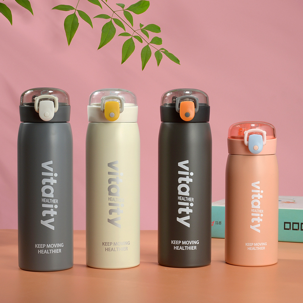 Fuquan Creative Taza de agua de ocio simple de gran capacidad Taza termo con tapa elástica para hombres y mujeres Taza de regalo de acero inoxidable 304