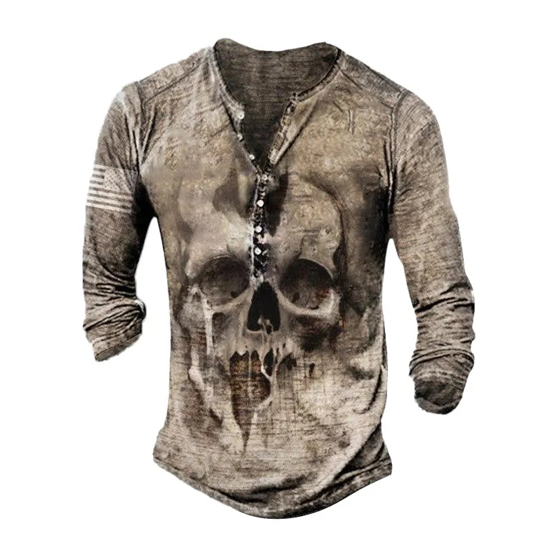 Nueva camiseta transfronteriza de manga larga con cuatro botones de Amazon Templar Impresión 3D Cross Legion imitación algodón pull rack manga larga T