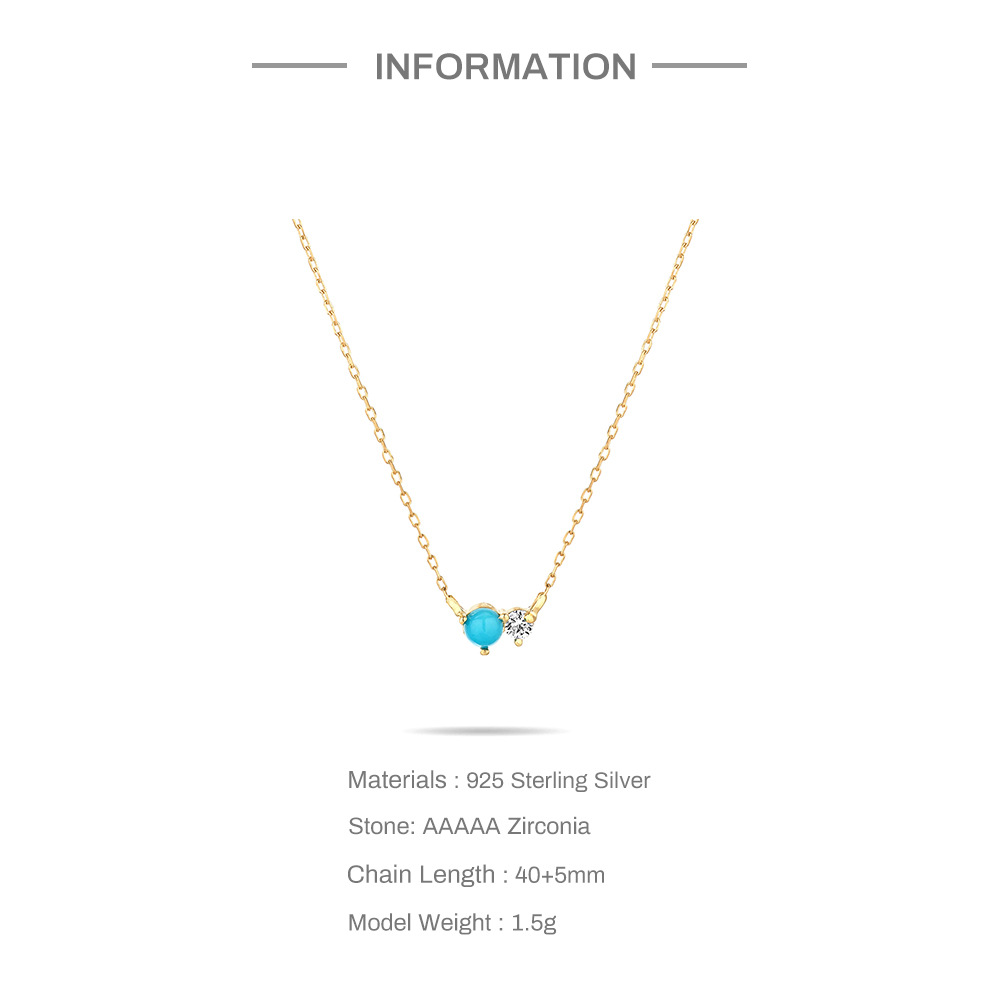 Simple Style Round Sterling Silver Inlay Turquoise Zircon Necklace display picture 1