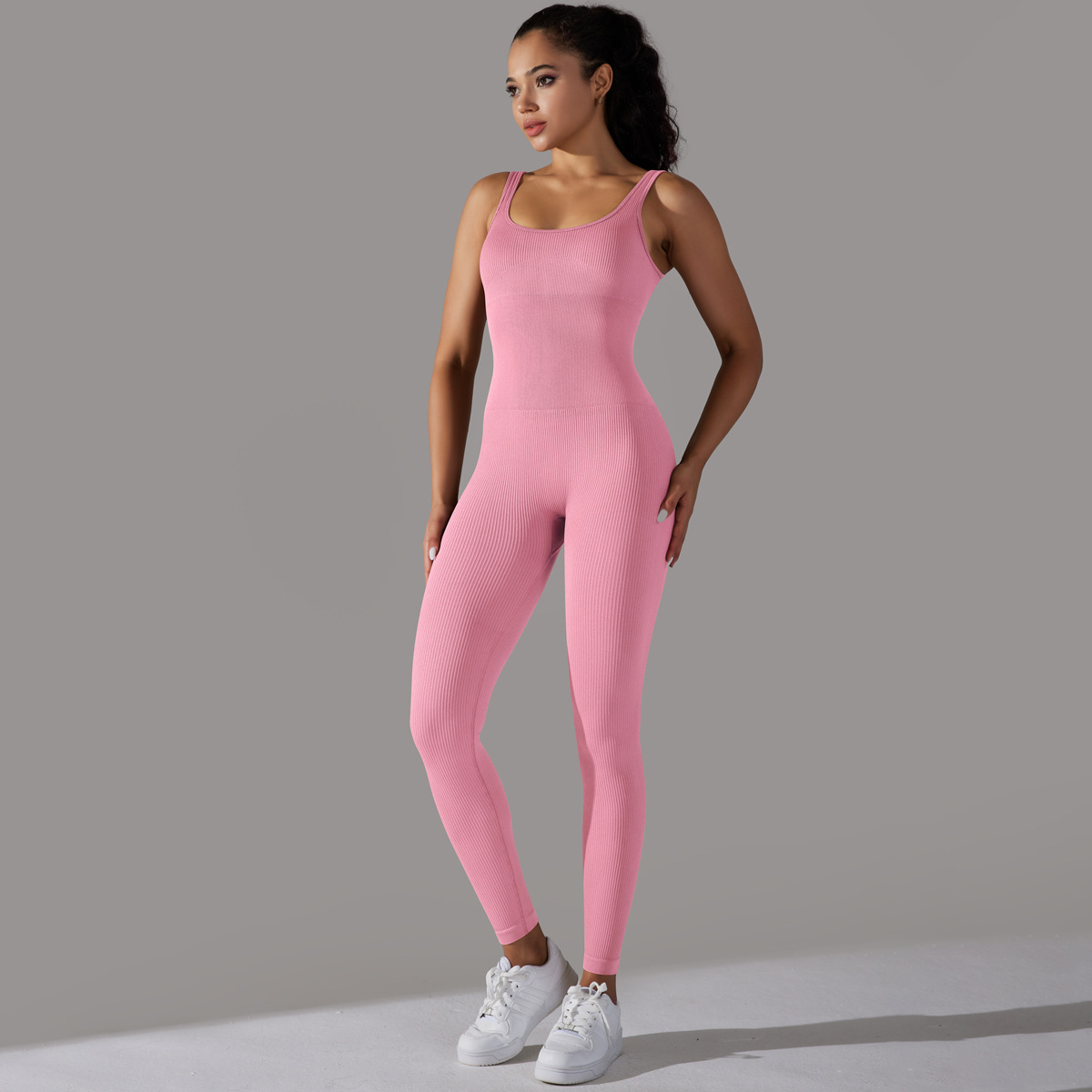 Simple Style Solid Color Nylon Cotton Blend U Neck Active Sets Skinny Pants display picture 54