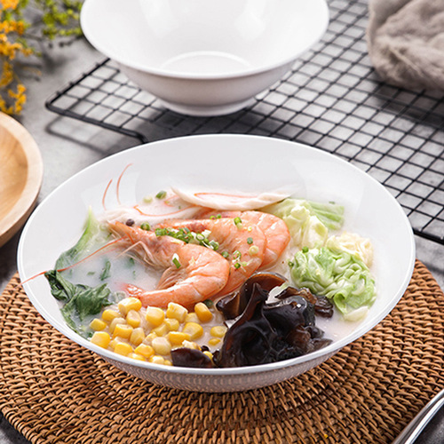 Breakfast porridge bowl, restaurant noodle soup, hotel ceramic soup noodle bowl, commercial pure white small bowl, bamboo hat bowl, rice bowl