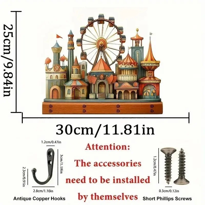新着カラフルな木製キャビンキーハンガーフラットグラフィックデザインリビングルームの装飾木製置物キーハンガー|undefined