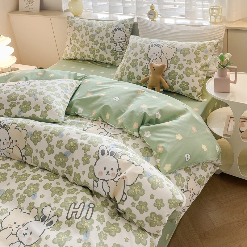 Nuevo algodón de cuatro piezas con flores cortas estilo nórdico sábanas de algodón retro de cuatro piezas con tres piezas