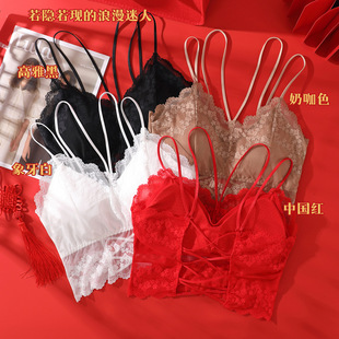 Explosions Plus Fat Edition Sling Beautiful Back Lace Wrap Chest Belt Chest Pad Anti-running Light Tube Top Women's Underwear Non-rimmed Vest