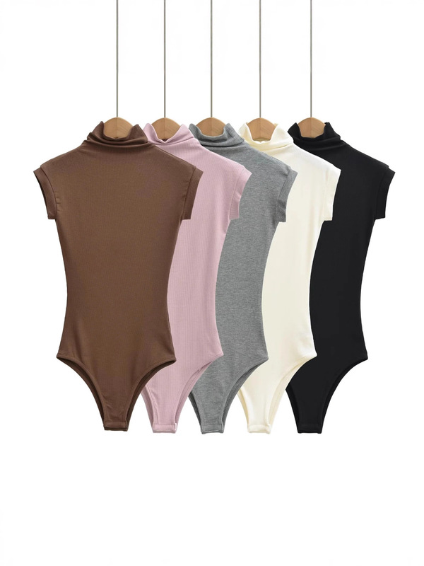 Sexy Style Tight-Fitting Turtleneck Vest Jumpsuit for Women, Retro Slim Design, Off-Shoulder Sexy Top
