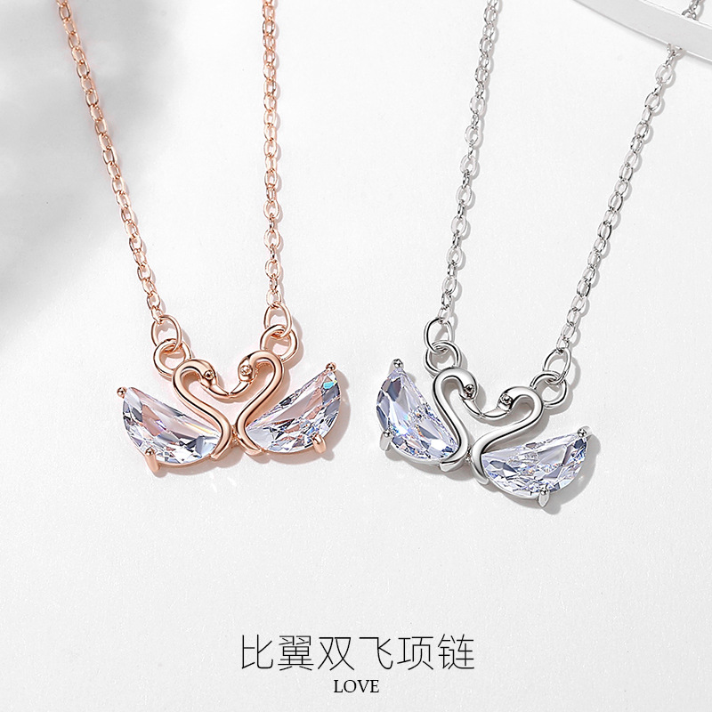 S925 plata diamante-incrustado Biyi doble collar de vuelo moda estilo coreano amor japonés y coreano estilo romántico Cisne clavícula cadena al por mayor