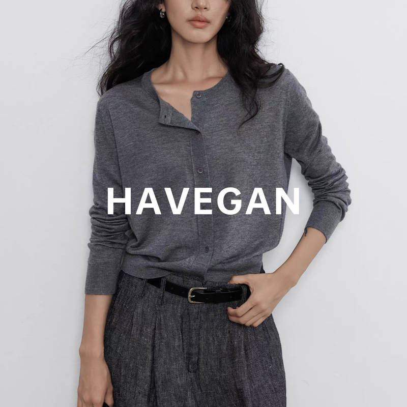 Havegan/Spring Round-Neck Long-Sleeve Knit Cardigan for Women, Thin Style, Loose and Casual, Old Money Style Top Havegan/Spring Round-Neck Long-Sleeve Knit Cardigan for Women, Thin Style, Loose and Casual, Old Money Style Top