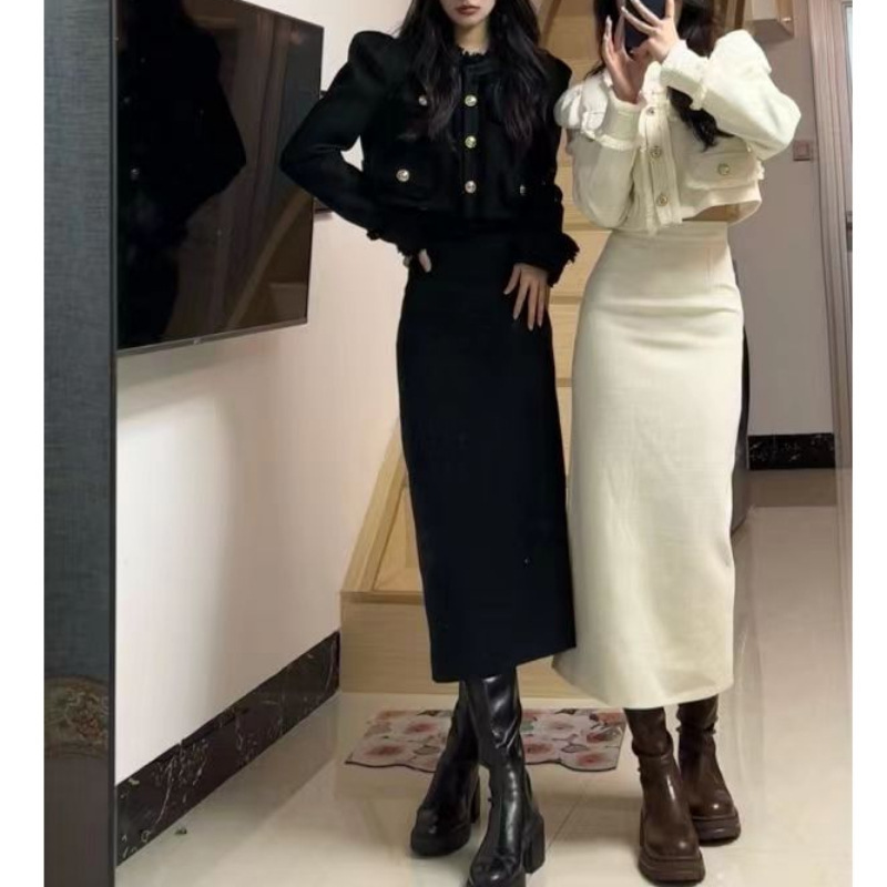 Spring and Winter Elegant Short Blazer for Women, Slim-Fit Socialite Fashion Suit, Women's Slit Long Skirt, New Chanel-Style Design
