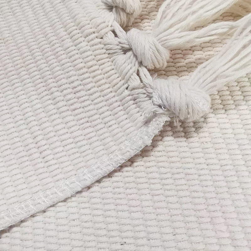 Tapis de salon tissé à la main en coton et lin avec franges_voghion.com