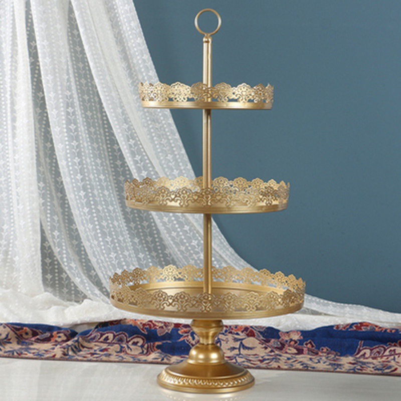 Fijación de pastel de hierro forjado de oro / bandeja de pastel / bandeja de frutas / bandeja de bodas West Point