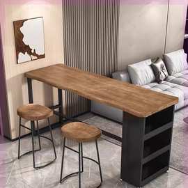 实木吧台桌家用隔断小置物柜酒柜小户型长条桌厨房靠墙酒吧台桌椅