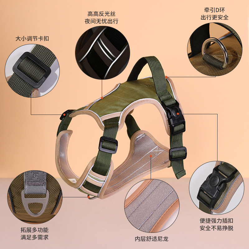 Explosión transfronteriza, pecho y espalda de perro, anti-liberación, correa para el pecho de perro mediano y grande, correa reflectante a prueba de explosiones, cuerda de tracción reflectante al por mayor