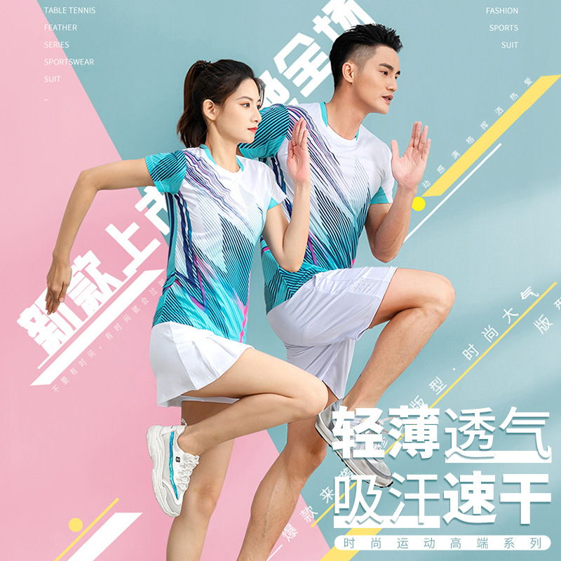 New Summer Badminton Suit Women's Long Sleeve Sports Suit Printed Men's Volleyball Ping Pong Tennis Competition Training