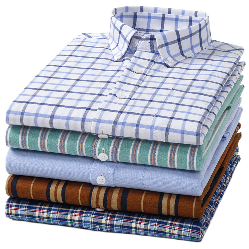 Summer New Plaid Shirt Men's Long-sleeved Pure Cotton Thin Middle-aged Casual Shirt Non-ironing Dad's All Cotton Shirt