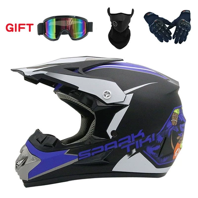Seasons men and women riding, Motosiklet kaskı (dəbilqə) - matte-blue-ghost-head-goggles-mask-black-gloves-s