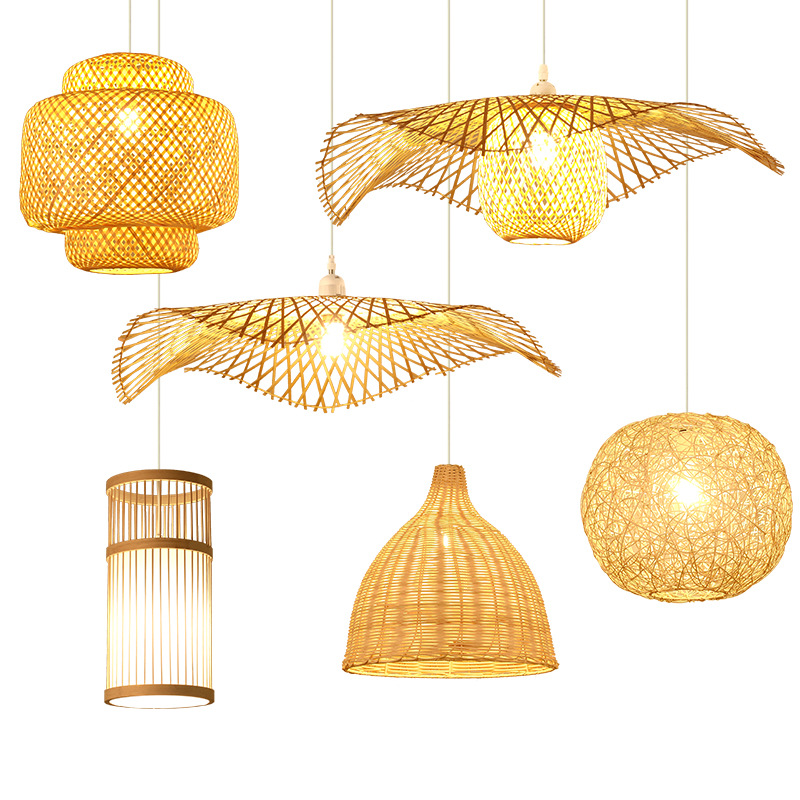 Lámpara de bambú lámpara de bambú linterna de bambú chino restaurante japonés Zen lámparas simples sala de té B & B lámpara de restaurante de olla caliente
