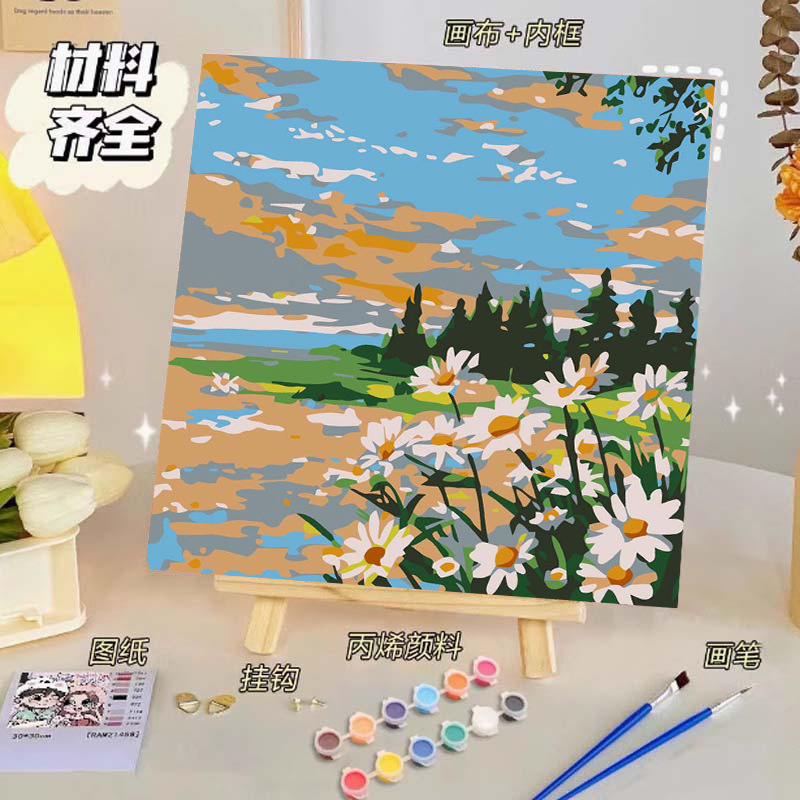 Pintura al óleo digital de bricolaje, dibujos animados para niños, pinturas para colorear hechas a mano, lindos puestos de animación curativos, comercio exterior transfronterizo