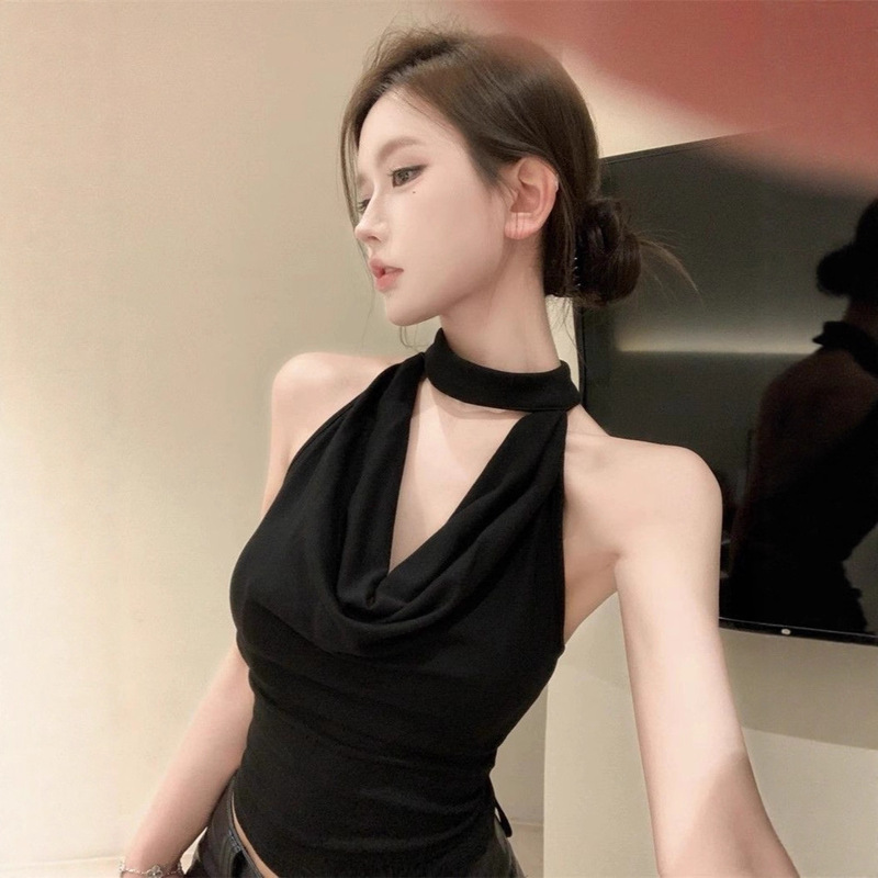 Khaki Color Spicy Girl Style Halter Neck Tank Top for Women, New Summer Outerwear with a High-End Feel, Stunning Backless Sleeveless Top Khaki Color Spicy Girl Style Halter Neck Tank Top for Women, New Summer Outerwear with a High-End Feel, Stunning Backless Sleeveless Top