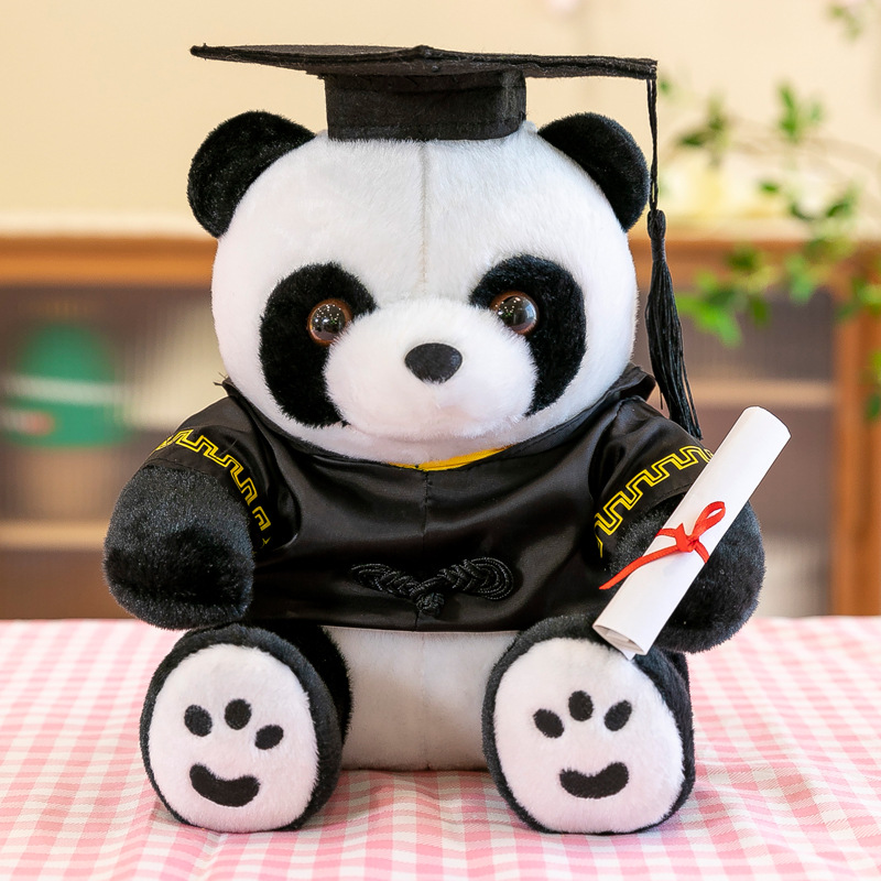 Muñeca de graduación con gorra de doctorado, uniforme, panda, regalo universitario, logo personalizado