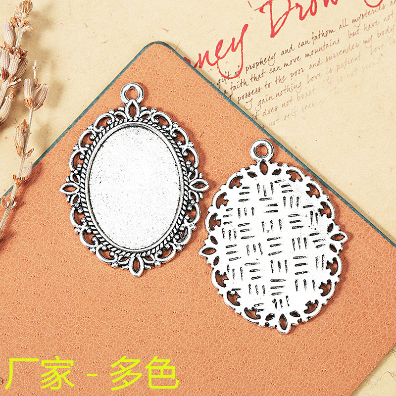 DIY Accessories Base Sticker 18*25mm Time Gem Base Oval Tray Alloy Pendant Retro Gold and Silver