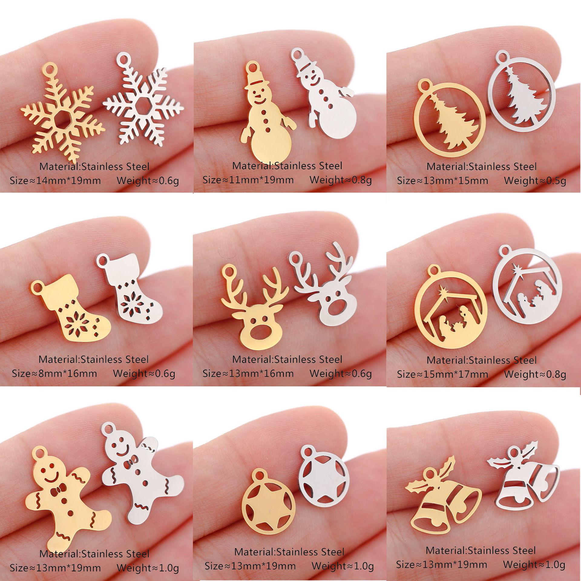 DIY Jewelry Accessories Classification 5 PCS/Package 13*16mm 14*19mm 304 Stainless Steel Christmas Tree Snowman Snowflake Pendant
