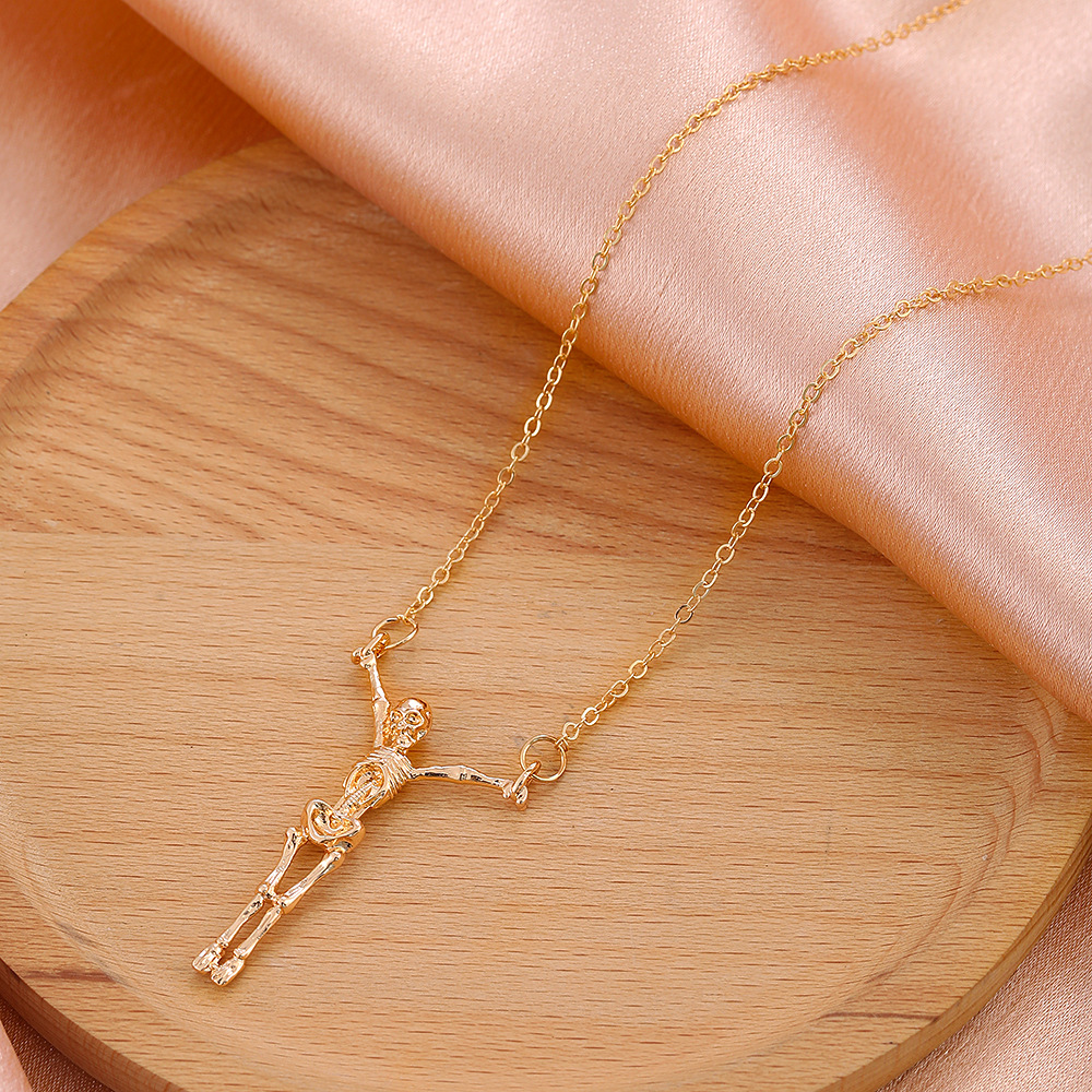 retro exaggerated skull ghost pendant necklace gothic Halloween sweater chain