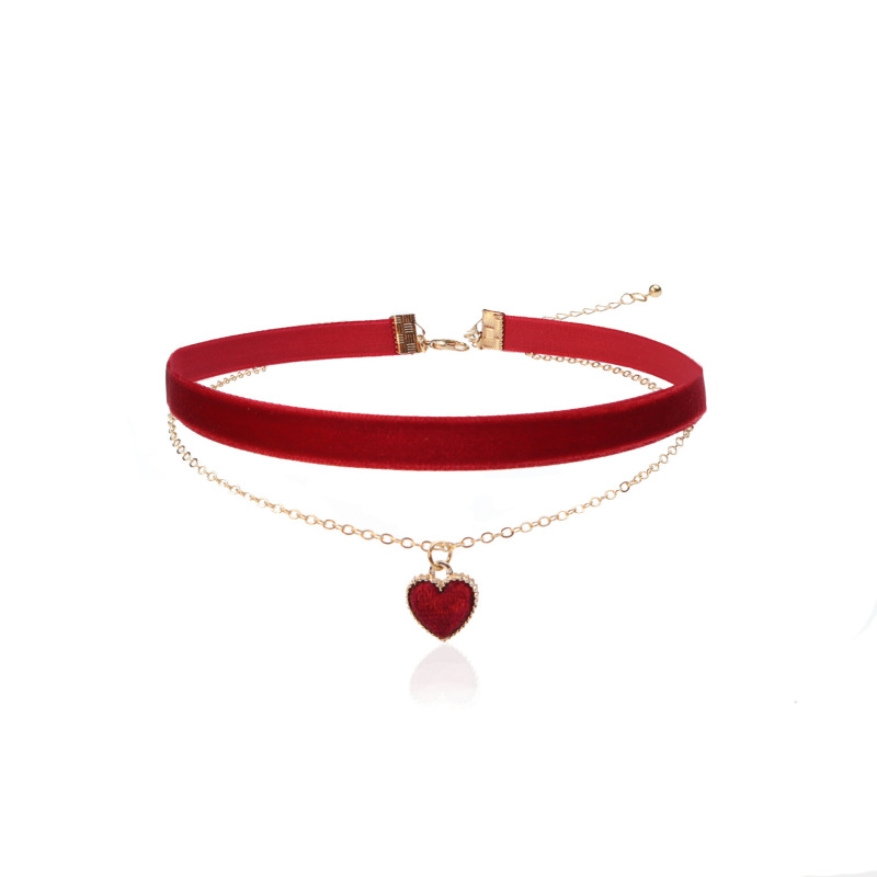 Amazon Cross-Border Jewelry Burgundy Heart Velvet Choker Choker Clavicle Chain Necklace Wholesale for Women Amazon Cross-Border Jewelry Burgundy Heart Velvet Choker Choker Clavicle Chain Necklace Wholesale for Women