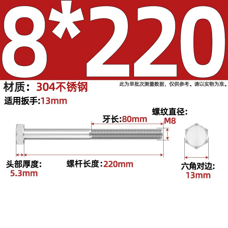 Болт шестигранный Tianzhuo Hardware M8x220 частичная резьба